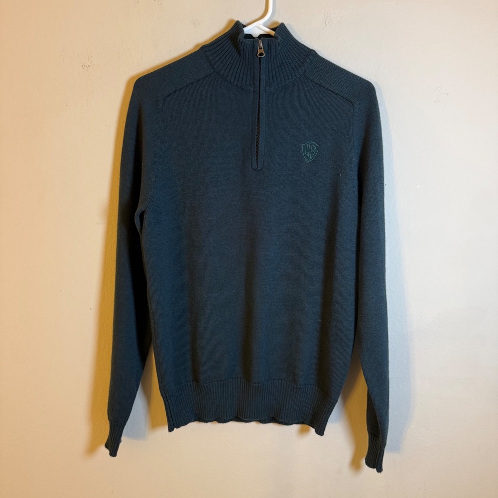 J. Crew Mens Small Italian Merino Wool Quarter Zip Sweater Teal WB Logo Logo